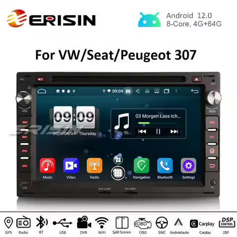 Erisin ES8709V 7" Android 12.0 Car Stereo GPS For VW Golf Passat Polo Lupo Seat Peugeot 307 CarPlay 