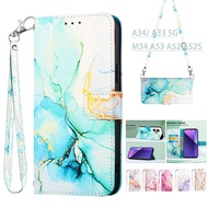 Samsung M34 A53 A52 A52S A34 A33 5G Mobile Phone Leather Case Marble Card Protective Cross-Body Port