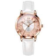 OLEVS 5539 Casual Quartz Women Watch Gift Genuine Leather Watchband Round-dial Wristwatch