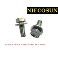 [READY STOCK] HEX BOLT WITH WASHER (M6 X 1.0 X 16mm)