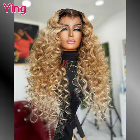 Honey Blond Dark Root Colored Loose Wave 13x4 13x6 Lace Frontal Human Hair Wig PrePlucked Brazilian 