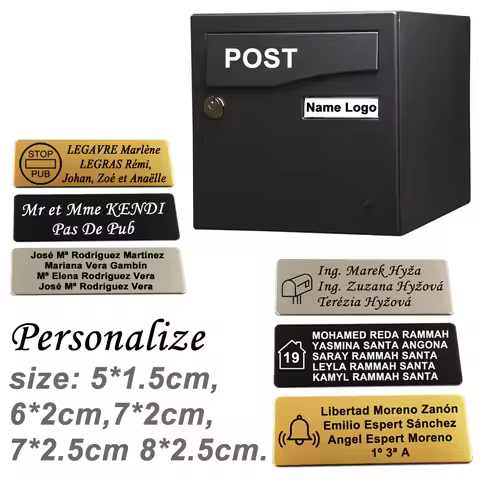 Adhesive Letterbox Sign Plaque Name Badge Personalize Text Logo Size 6x2 7x2 7x2.5cm Engraved Stainl