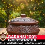 My Jogja Pottery | Flat Pottery Pot with Flower Carving Motif, Clay Pottery - 3 Liter Serving Pot, D