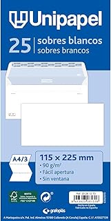 Unipapel Pack of 25 White Paper Envelopes 90g 115x225mm Straight Seal with Self Adhesive Silicone Ta