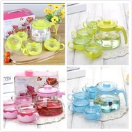 TEA POT SET KACA 5 IN 1 / TEA SET / TEA POT WARNA / TEKO SET GELAS BAHAN KACA / MUG SET TEKO