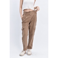 (((XL) iblues High Waist Cotton Plain Brown Trousers Second-Hand Clothes