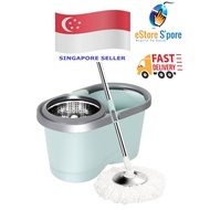 Spin Mop Set With Stainless Steel Tray (not misleading one) &amp; Dewatering Basket . 2 Mophead Fully-assembled Package.