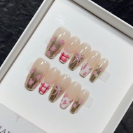 ชุด 10 ชิ้น เล็บรูปโลงศพสไตล์ยุโรปและอเมริกาแบบยาว, ออกแบบฝรั่งเศสด้วยมือ, เล็บสวมใส่ได้หรูหราตกแต่ง