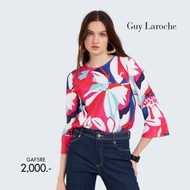 Guy Laroche เสื้อตุษจีน เสื้อผู้หญิง Wrinkle free Petal paradise คอกลม แขนสามส่วนแต่งระบาย สีแดง (GAF5RE)