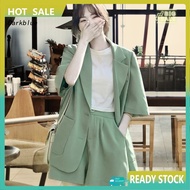  2 Pcs/Set Women Blazer Shorts Set Half Sleeves Lapel High Waist Loose Anti-wrinkle Commute OL Style Plus Size Lady Business Outfit Female Clothing