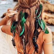 GHGl ️ Simia Long Feather Headband Indian Peacock Feather Headband Long Shawl Peacock Feather Headwe