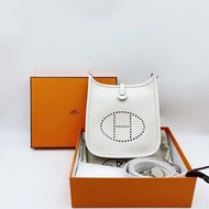 Hermes愛馬仕mini evelyne 新白色銀扣 K刻 銀扣配白色 全套全新