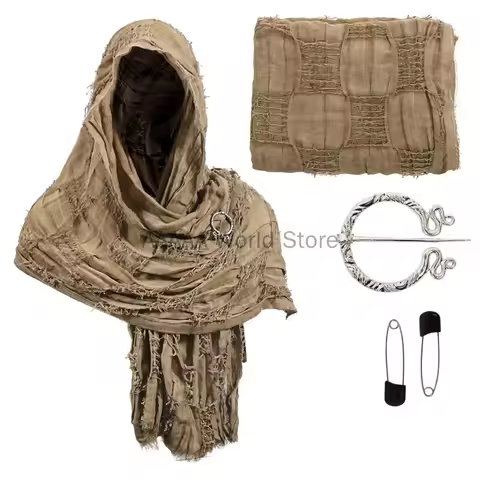 Medieval Halloween Cloak Renaissance Costume Cape Wrap Dune Wasteland Hooded Shawl With Brooch Cowl 