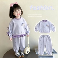 New style girl's set: Labubu fake two-piece casual sweatpants with brushed fabric