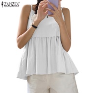 ZANZEA Women Korean Elegant Sleeveless Waist Splicing Pleated Camisole Top