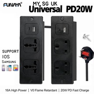FUNAYA Table Recesse Hidden Socket with USB TYPE-C UK MK SG Plug Outlet Furniture Countertop Embedde