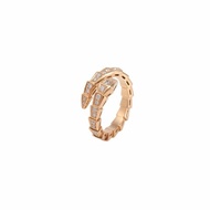 BVLGARI Serpenti18K金滿鑽窄版單排鑽蛇形戒指18K玫瑰金/鑽石L玫瑰金戒指
