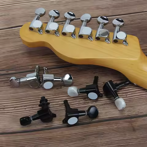 FLEOR 6pcs 6-in-line Electric Guitar Tuning Keys Pegs Machine Head Tuners 6R/6L Chrome /Black