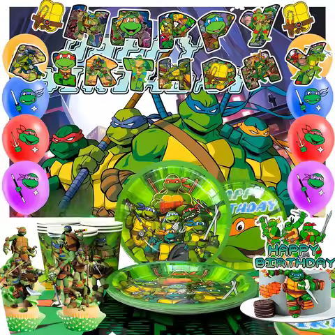 98 Pcs Ninja Turtles Birthday Party Supplies - Ninja Turtles Party Banner Balloons Plates Etc Ninja 