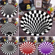 【READY STOCK】Black White Spiral Round Carpet Mat 3D Stereo Geometric Visual Trap Floor Mat Living Room Bedroom Coffee Table Mat Home Decor