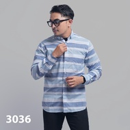 PAKAJI Kemeja Pria Salur Lengan Panjang Premium Kemeja Stripe Pria Kemeja Garis Pria Biru Muda - Den