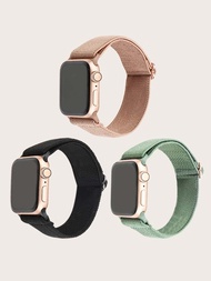 3 correas de nailon elásticas y ajustables compatibles con Apple Watch Series 1-8.