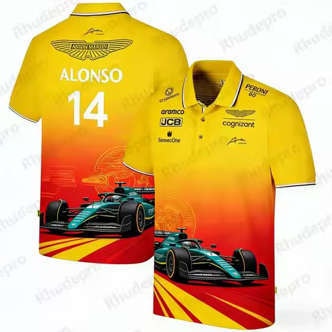 Men's Oversized Alonso 14 Polo Shirt Summer Aston Martin Racers Jersey