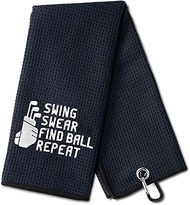 DYJYBMY Swing Swear Find Ball Repeat Funny Golf Towel, Embroidered Golf Towels for Golf Bags with Clip, Men's Golf Accessories, Golf Gifts for Dad, Birthday Retirement Gift for Dad Golf Fans
