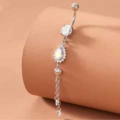 KUNIU 1pc Fashionable Luxury Drop Shape Long Chain Long Belly Ring Women's Close-fitting Piercing Bo