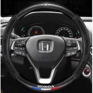 PuraAutoRepair Carbon Fiber Leather 3D Relief Car Steering Wheel Cover 38cm For Honda Accord City Br