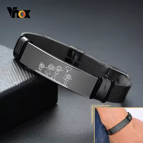 Vnox Adjustable Customize Bracelets for Men Women,12mm Stainless Steel Mesh Watch Band,Personalized
