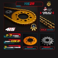 sprocket y15zr ysuku y16zr Yamaha 415 motor sprocket + chain / rantai oring 415 gold