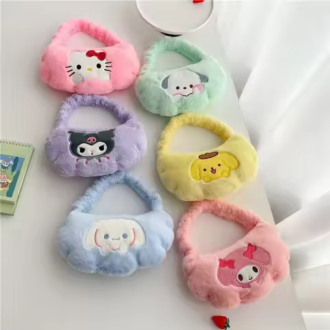 Sanrio Cinnamoroll Plush Anime Cartoon Handbag Kuromi Shoulder Makeup Bag Cute Soft Underarm Bag Sto