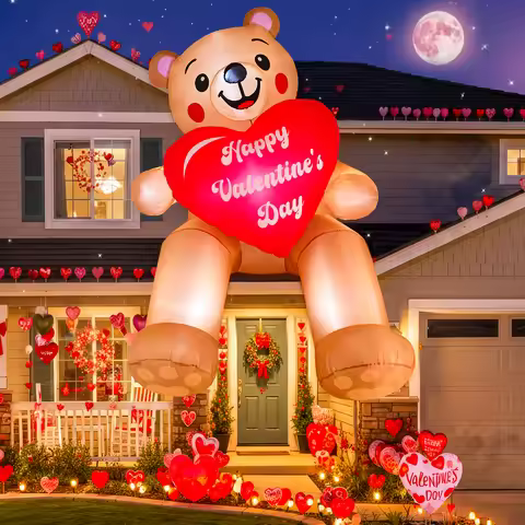 OurWarm 8FT Valentines Inflatables Sitting Bear, Valentines Day Inflatables Decor, Valentines Day Bl