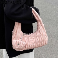 Pleated Ladies Designer Shoulder Armpit Purses 2022 Letters Ruched Women Hand Bags Branded Embroide