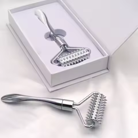 Zinc Alloy Microneedle Massager Roller Facial Wrinkle Remover Manual Micropin Skincare Beauty Tool D