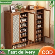Bamboo Shoe cabinet With 4 Door Shoe Cabinet Shoe Rack Large Capacity Multi-layer Shoe Rack Home Space Saving Shoe Shelf Storage