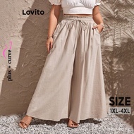 【In stock】Lovito Women Plus Size Curve Casual Plain Drawstring Pants LNL64094(Multi-color) PCWT AKRI