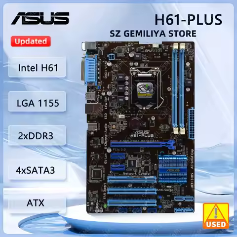 ASUS H61-PLUS Motherboard Intel H61 LGA 1155 2×DDR3 16GB 4×SATA II ATX support Core i3-3220 i3-3225 