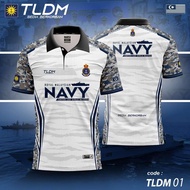 White & Grey Camo Royal Malaysian Navy Button Polo Shirt - "TLDM Sedia Berkurban" (Front: Navy Crest