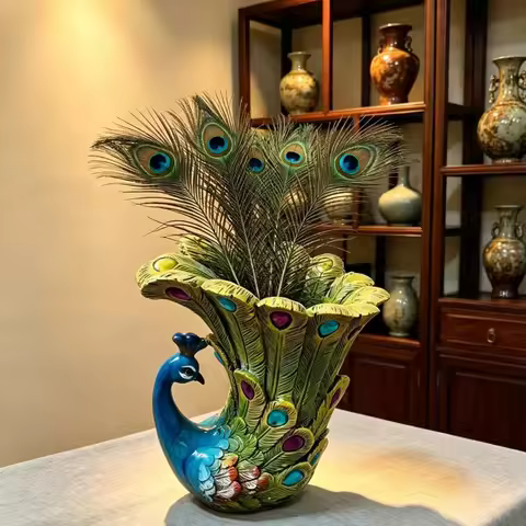 European-Style Simple and Luxurious Peacock Vase Decorative Ornaments for Living Room Tabletop, Tv C