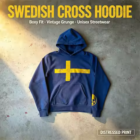 2026 Autumn Winter Women Grunge Vintage Hoodie Swedish Cross Distressed Print Boxy Cropped Streetwea