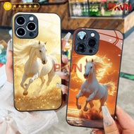 Elegant white glass case with white horse shape for iPhone 17 to 6s, 6p, 7p, 8p, Pro Max, XR, X
