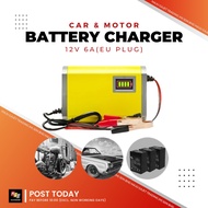 Car Battery Charger 12V 6A Pengecas Bateri Kereta Motor 24V 10A Cas Beteri