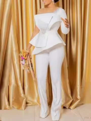 AOMEI Women Jumpsuit Vintage Beaded Long Sleeve Patchwork Mesh One Piece Romper Beading Elegant Part