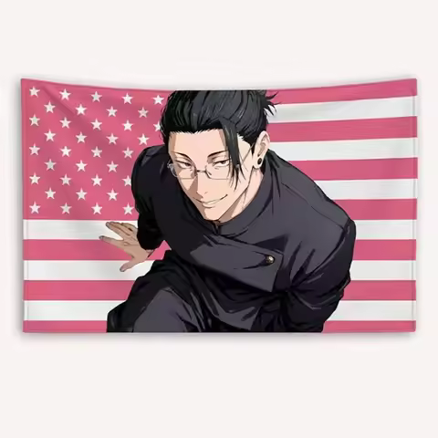 Jujutsu Kaisen Geto Suguru American Flag Tapestry, Anime-Inspired Wall Banner, Custom Bedroom & Barb