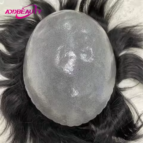 Addbeauty Vloop Toupee for Men Thin Skin PU 0.04-0.06cm Human Hair Prostheses Wave Straight Indian H