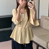 Taiwan Shipping Spring Summer Plus Size Women 2026 Spring Loose Narrow-Waisted Long-Sleeved Shirt Fa