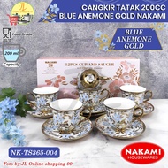 NAKAMI cup set of 6 pairs of blue anemone gold motif tea set cup and saucer porcelain coffee set/ gi