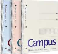KOKUYO Spiral Notebook with 5x5 Graph Paper, 3 Pack Campus 10-1/2" x 8" Subject Notebooks, 80 Sheets